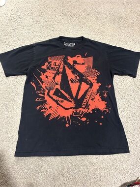 Volcom Black & Orange Graphic Tee Size M